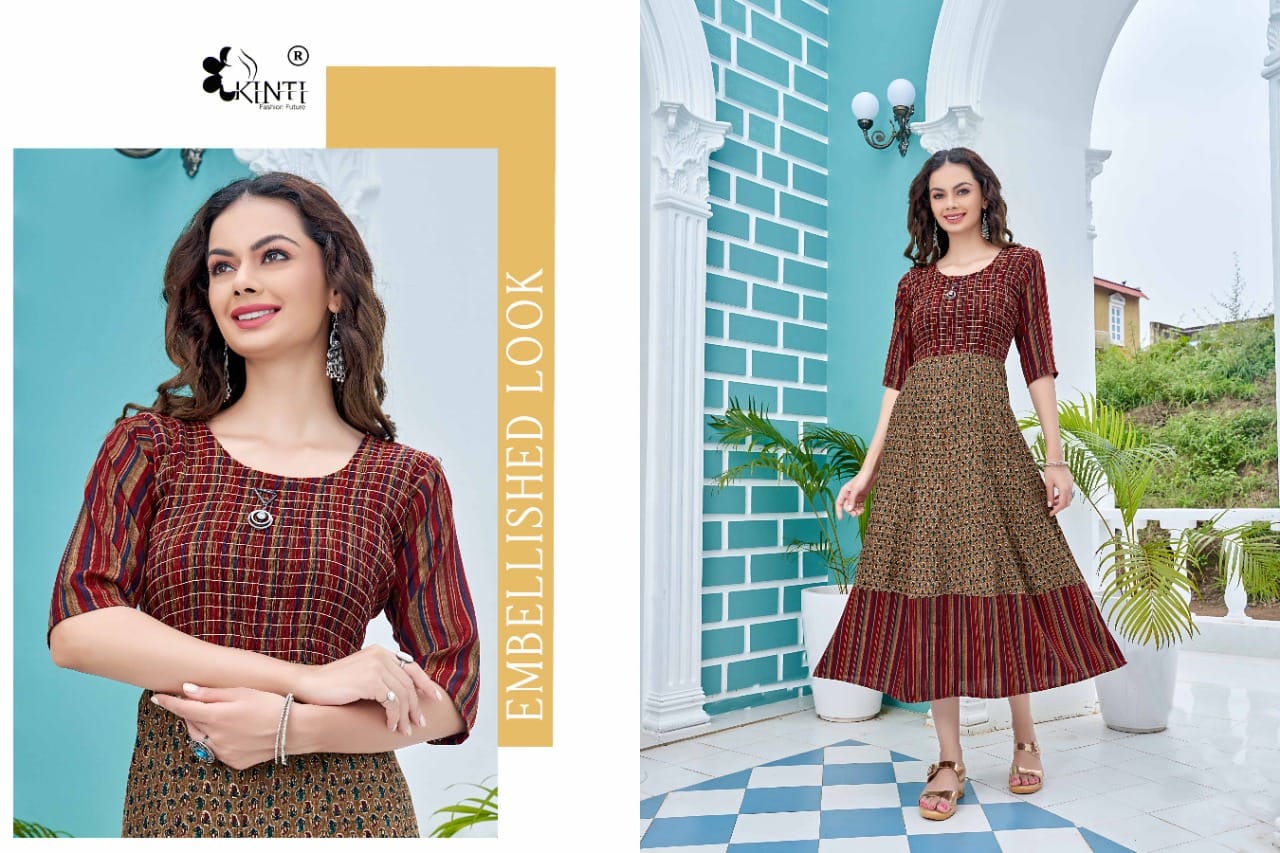 Kinti Blue Ethnic Wear Wholesale Printed Anarkali Kurtis